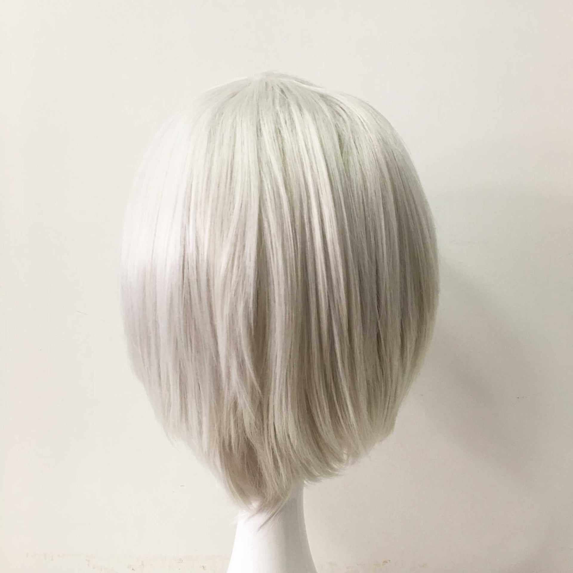 nevermindyrhead Women Silver White Short Straight Fringe Bangs Cosplay Wig