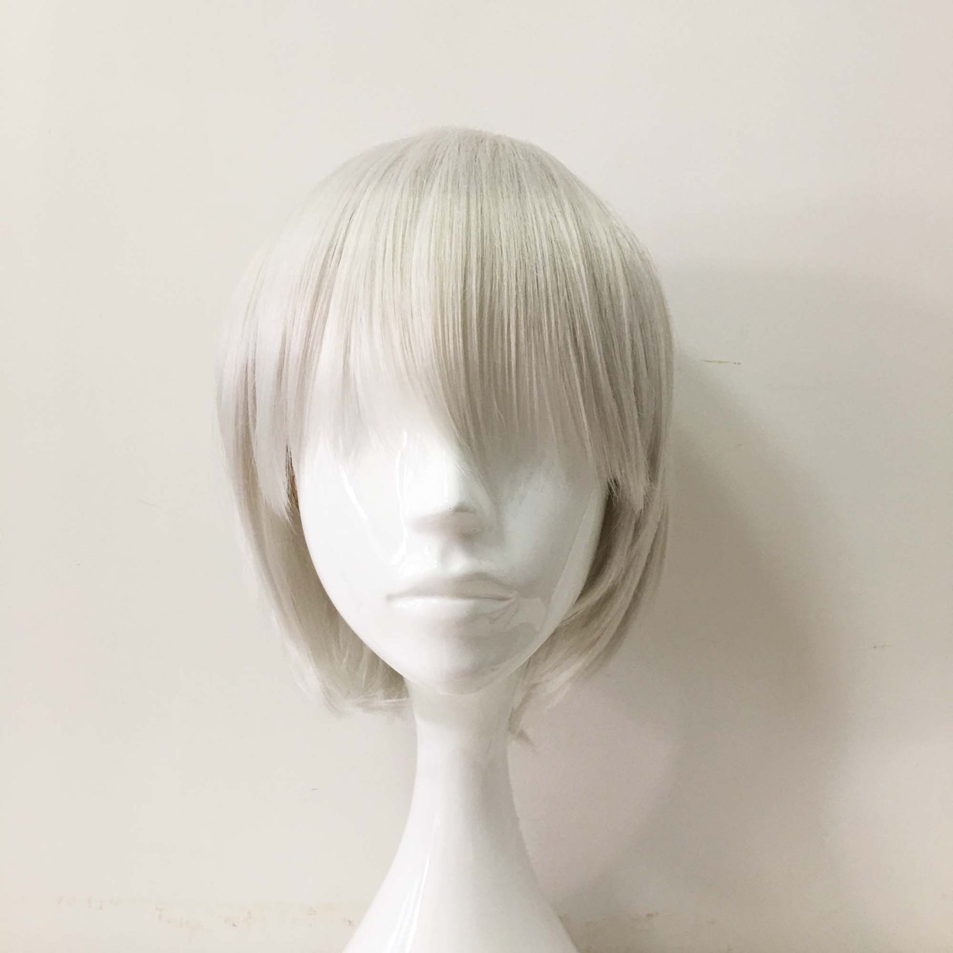 nevermindyrhead Women Silver White Short Straight Fringe Bangs Cosplay Wig