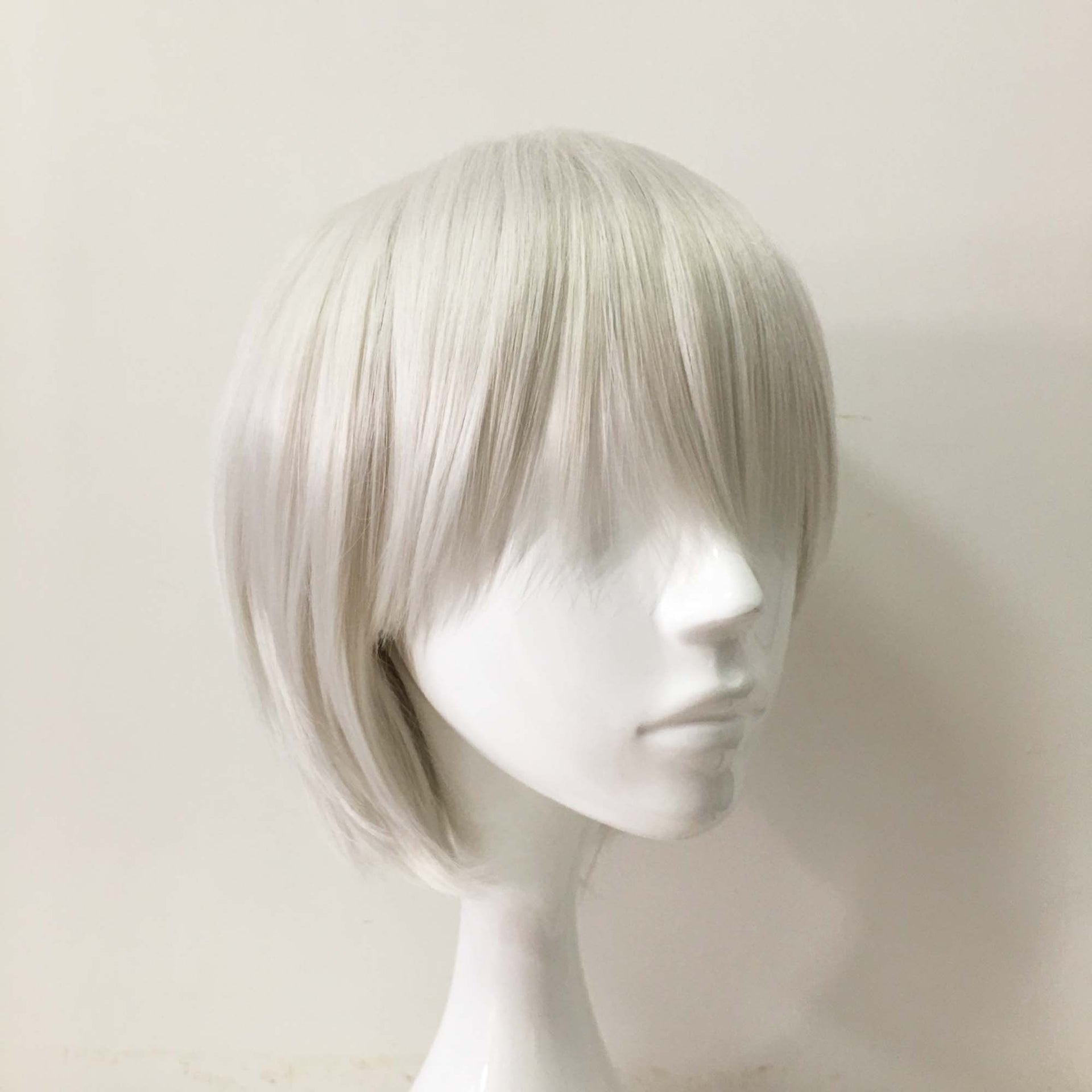 nevermindyrhead Women Silver White Short Straight Fringe Bangs Cosplay Wig
