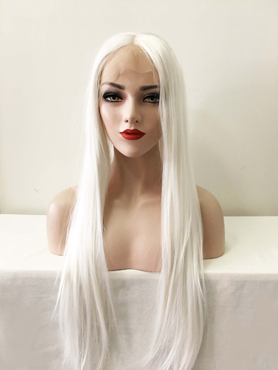 22” SNOW WHITE STRAIGHT LACE FRONT WIG *NEW* Snow White Long Straight Wig Middle Part Synthetic Lace  main image 3