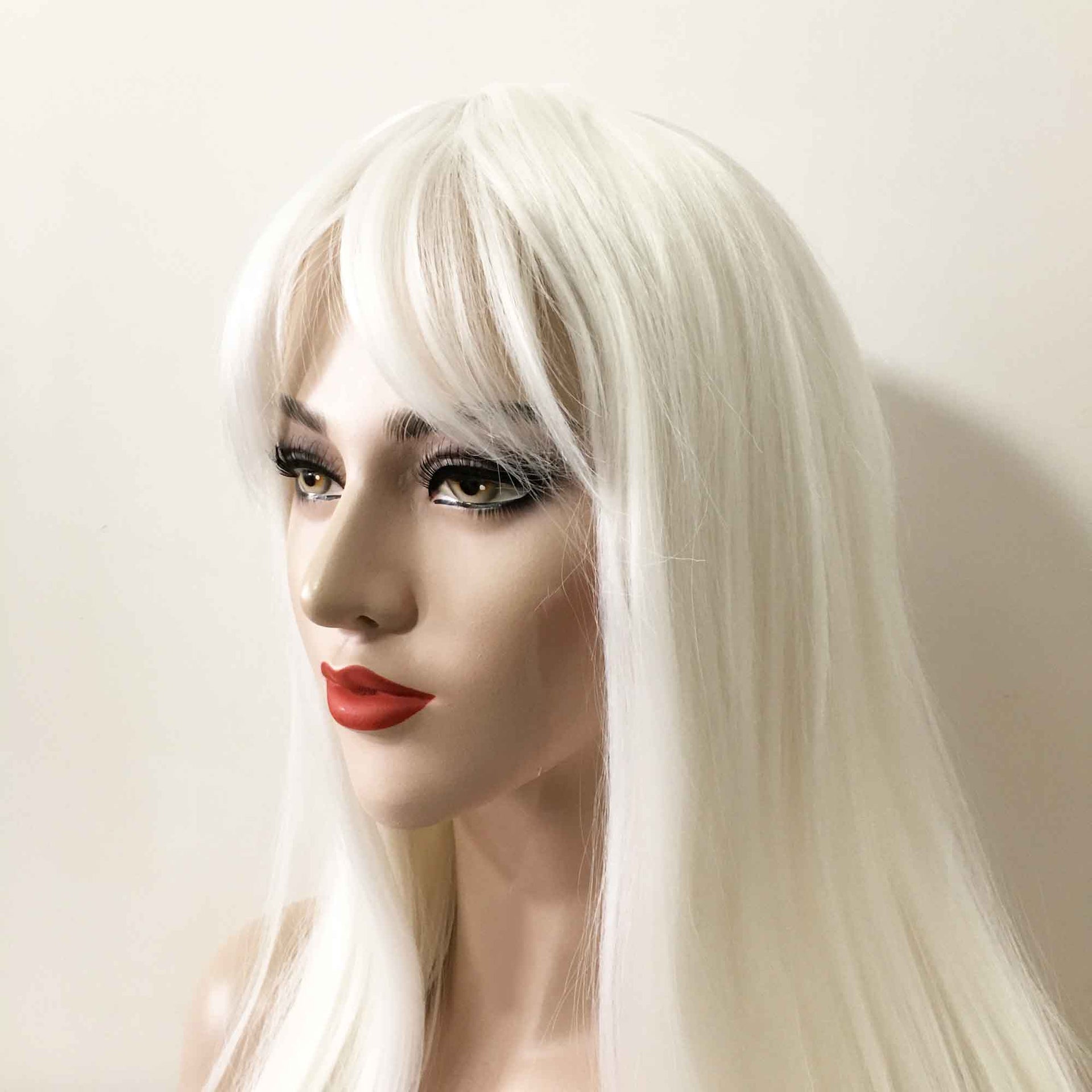 nevermindyrhead Women Snow White Long Straight Fringe Bangs Wig
