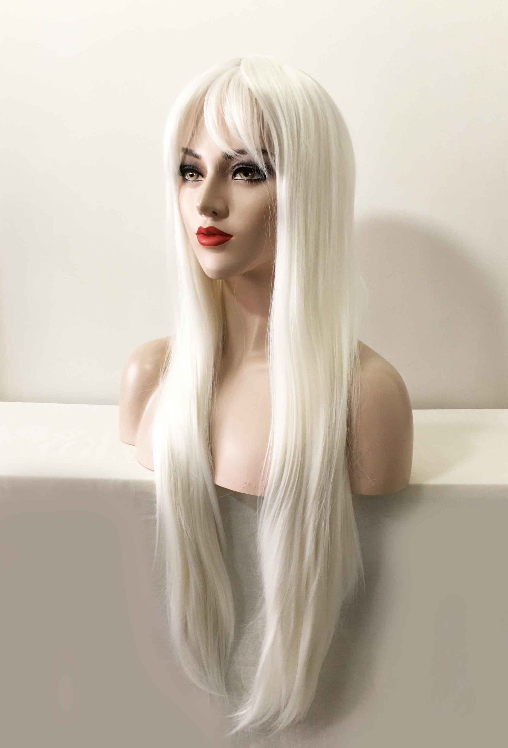 nevermindyrhead Women Snow White Long Straight Fringe Bangs Wig