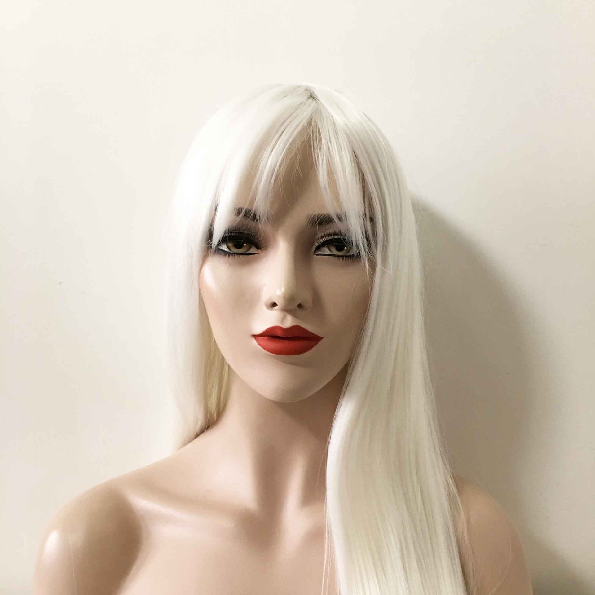 nevermindyrhead Women Snow White Long Straight Fringe Bangs Wig