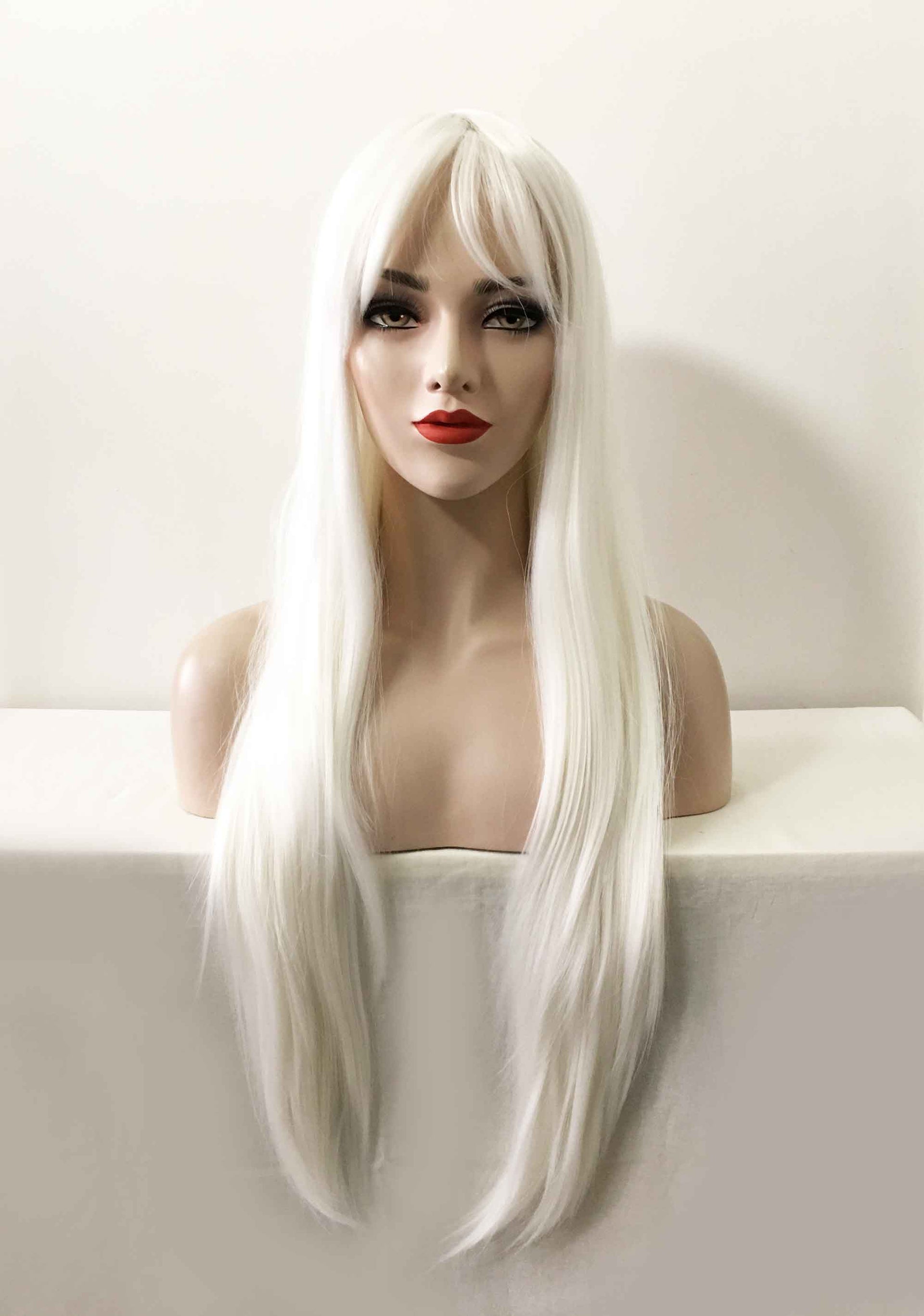 nevermindyrhead Women Snow White Long Straight Fringe Bangs Wig