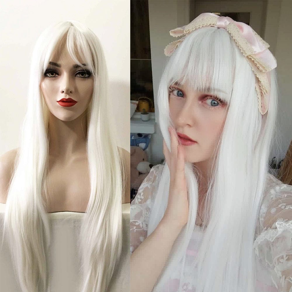 nevermindyrhead Women Snow White Long Straight Fringe Bangs Wig