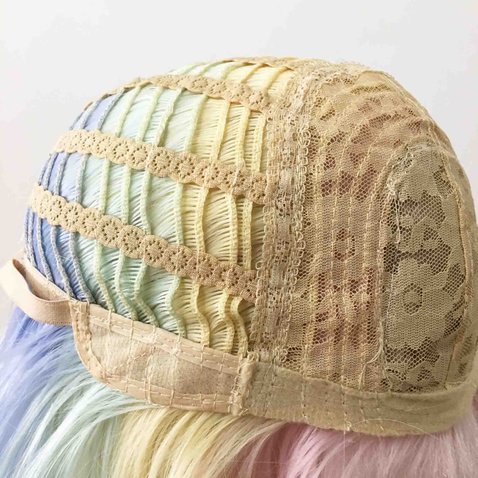 nevermindyrhead Women Snow White Pastel Rainbow Long Wavy Fringe Bangs Wig