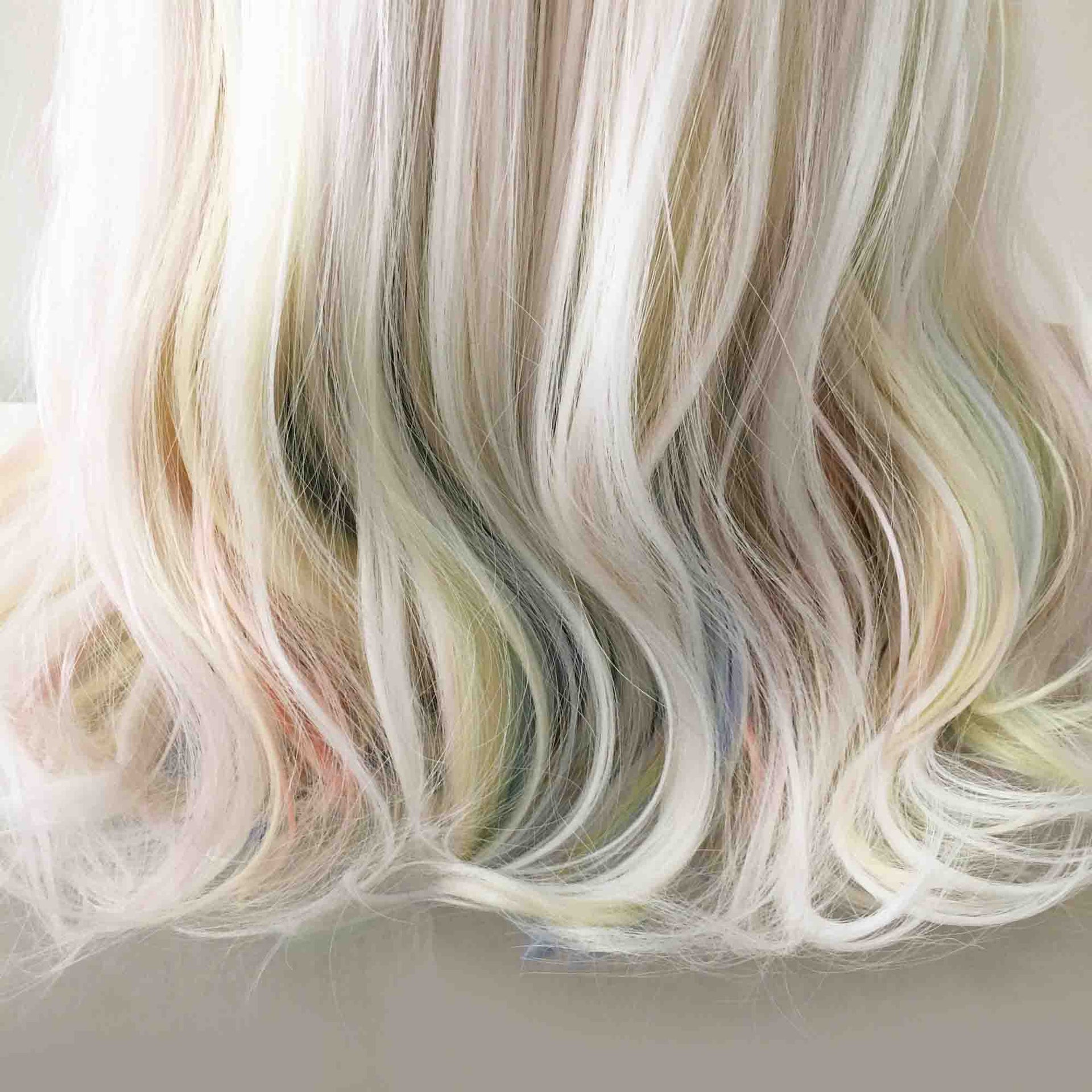 nevermindyrhead Women Snow White Pastel Rainbow Long Wavy Fringe Bangs Wig