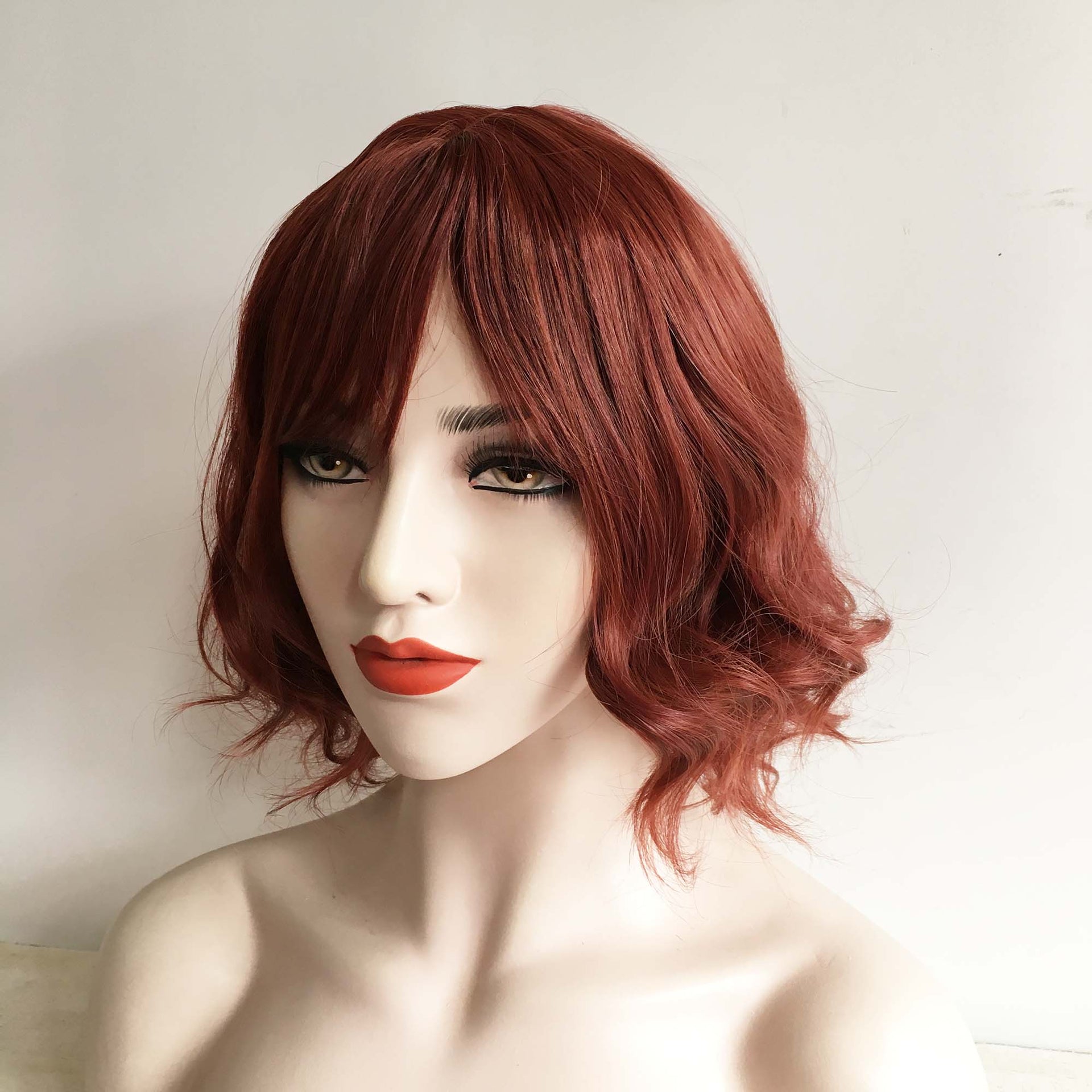 nevermindyrhead Women Very Dark Brown Blonde Highlight Curly Bob Short Fringe Bangs Short Hair Wig