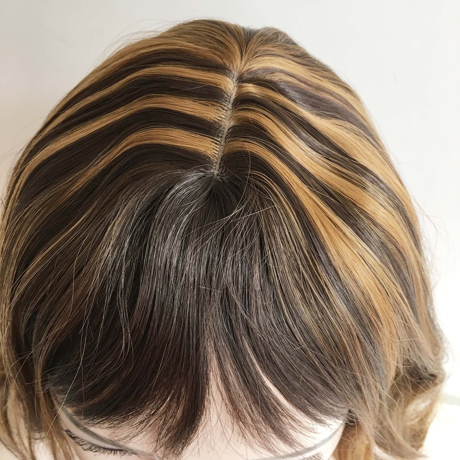 nevermindyrhead Women Very Dark Brown Blonde Highlight Curly Bob Short Fringe Bangs Short Hair Wig