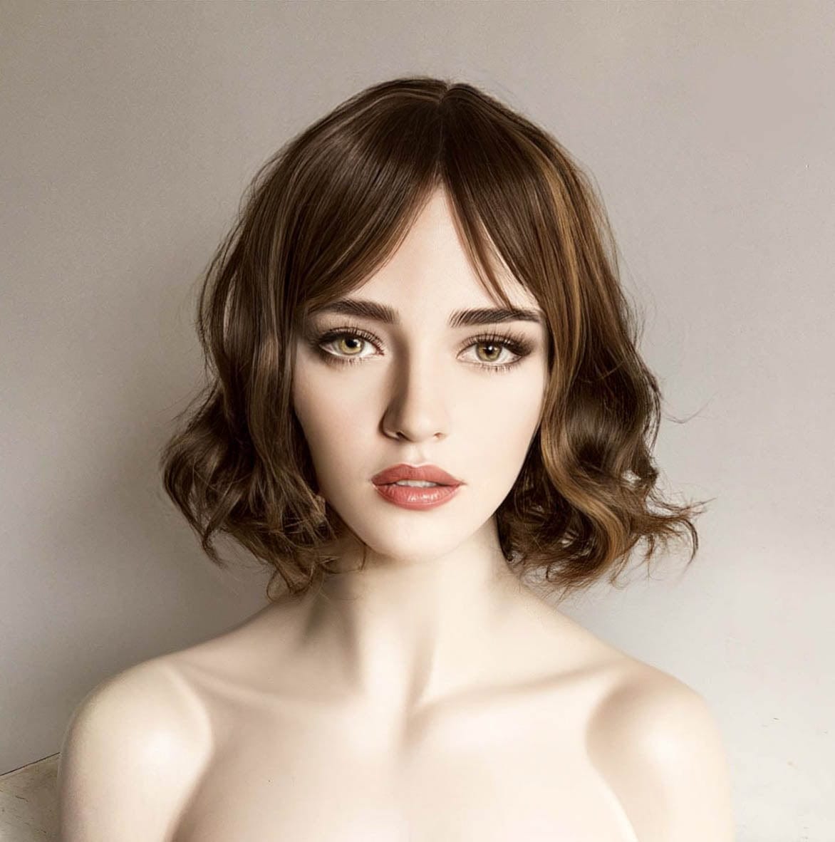 nevermindyrhead Women Very Dark Brown Blonde Highlight Curly Bob Short Fringe Bangs Short Hair Wig Dark Brown