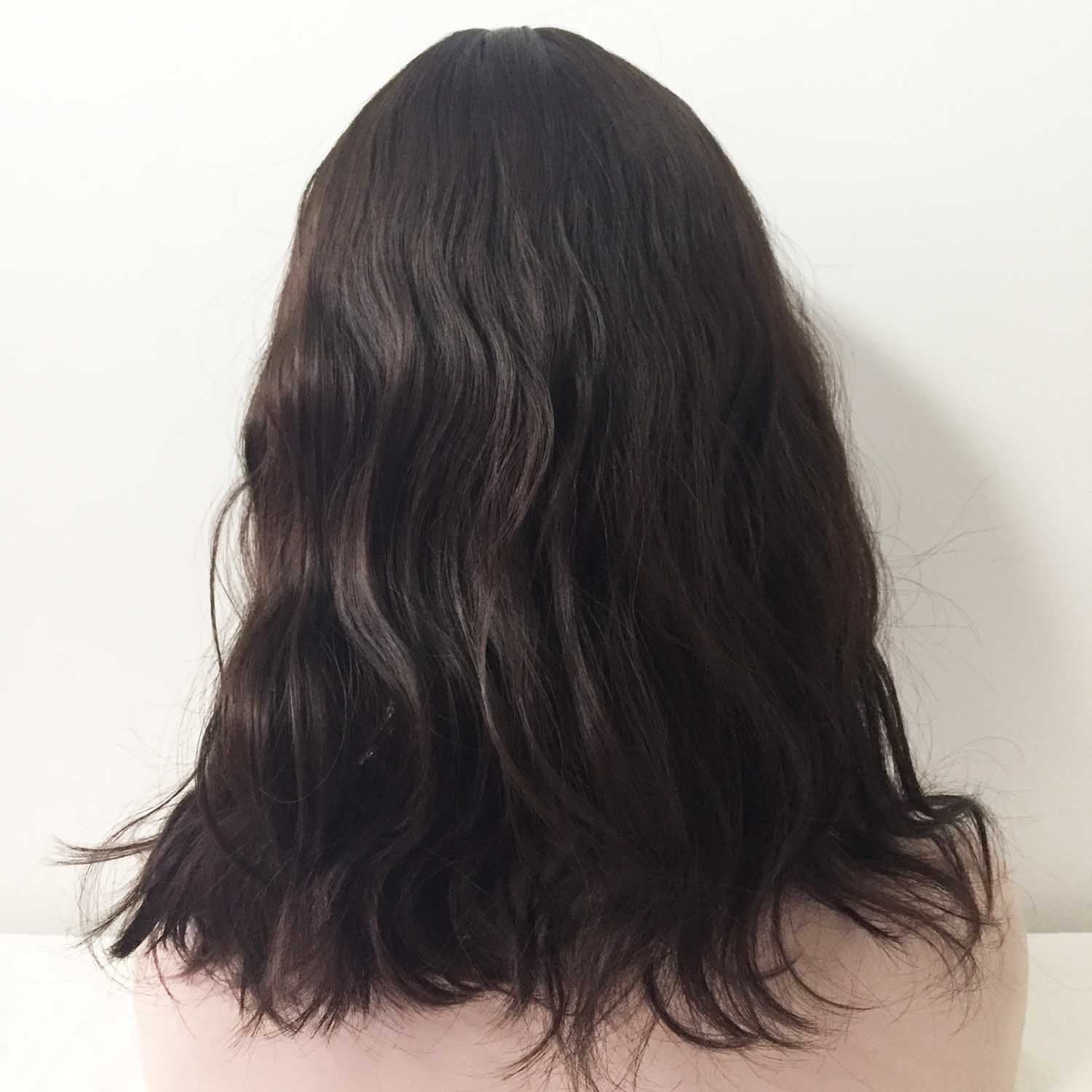 nevermindyrhead Women Very Dark Brown Long Natural Wavy Fringe Bangs Wig