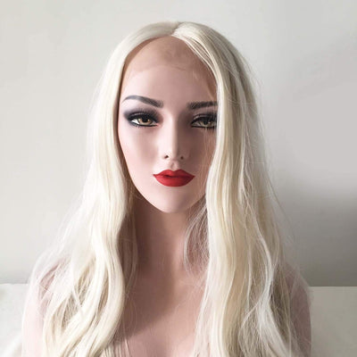 Women White Lace Front Long Straight Middle Part Wig