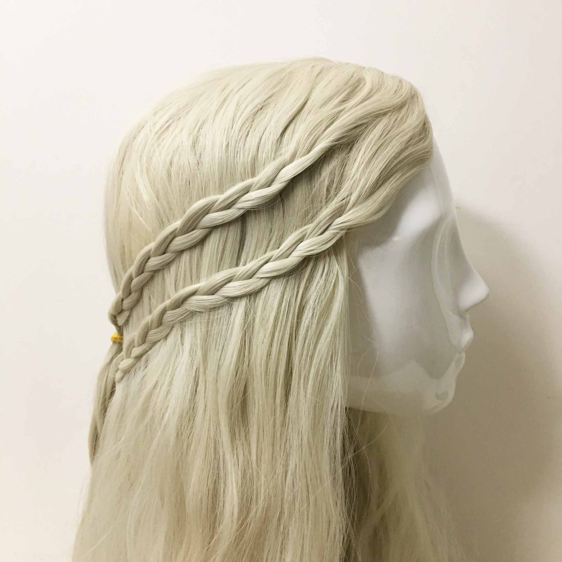 nevermindyrhead Women White Long Wavy Frizzy Princess Style Braided Side Part Cosplay Wig