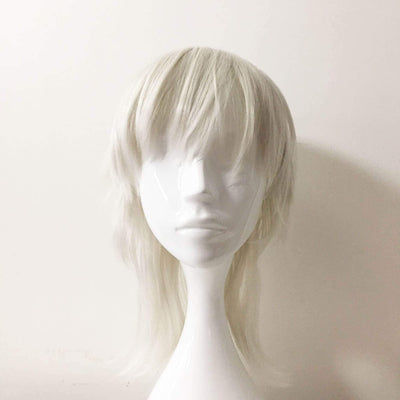 Women White Medium Length Straight Fringe Bangs Layered Mullet Cosplay Wig