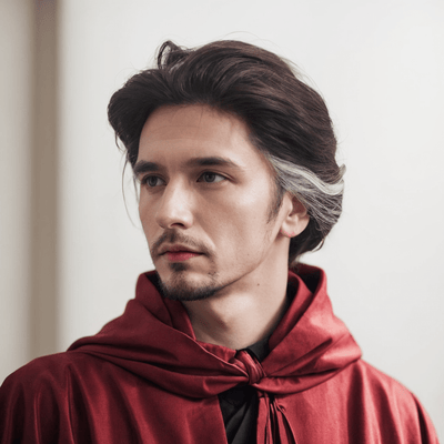 Men Dark Brown Movie Cosplay Wig Mix White Highlight Slicked Comic Con Party Carnival Synthetic Hair