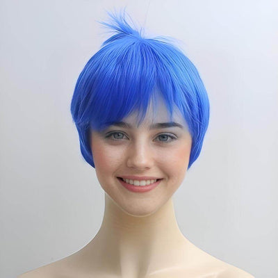 Women Short Blue Wig Pixie Boy Cut Straight Fringe Bangs For Cosplay