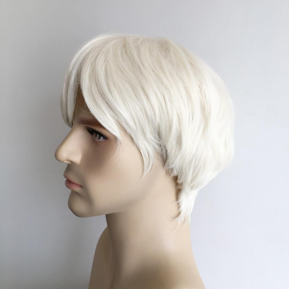 Ken Wig Platinum Blonde Hair Short Straight With Classic Side-Swept Fringe Bangs For Costume Party