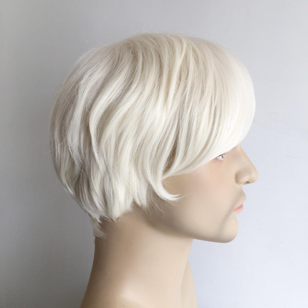 Ken Wig Platinum Blonde Hair Short Straight With Classic Side-Swept Fringe Bangs For Costume Party