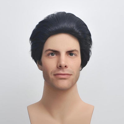 Rock Star Elvis Black Wig 50's Slicked Thick Top Hair For Costume Party
