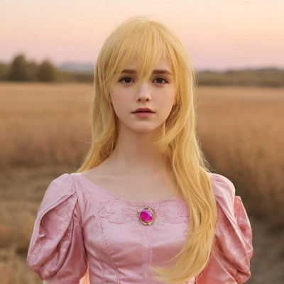 Yellow Cosplay Princess Wig For Girl Women Long Wavy Short Layers With Fringe Bangs For Halloween Costume