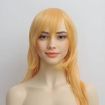 Yellow Cosplay Princess Wig For Girl Women Long Wavy Short Layers With Fringe Bangs For Halloween Costume