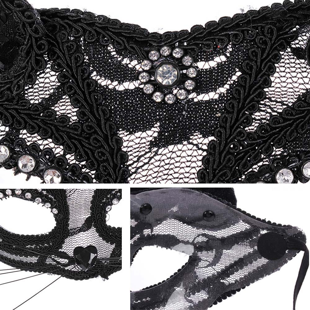 nevermindyrhead Black Cat Masquerade Lace Rhinestones Mask For Fancy Dress Christmas Halloween Costume Party Girls Women