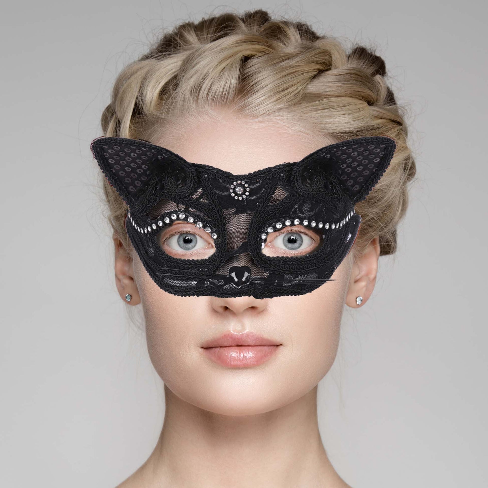 nevermindyrhead Black Cat Masquerade Lace Rhinestones Mask For Fancy Dress Christmas Halloween Costume Party Girls Women