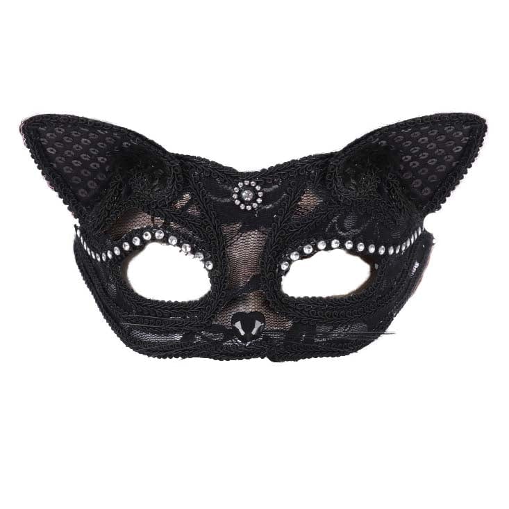 nevermindyrhead Black Cat Masquerade Lace Rhinestones Mask For Fancy Dress Christmas Halloween Costume Party Girls Women Black