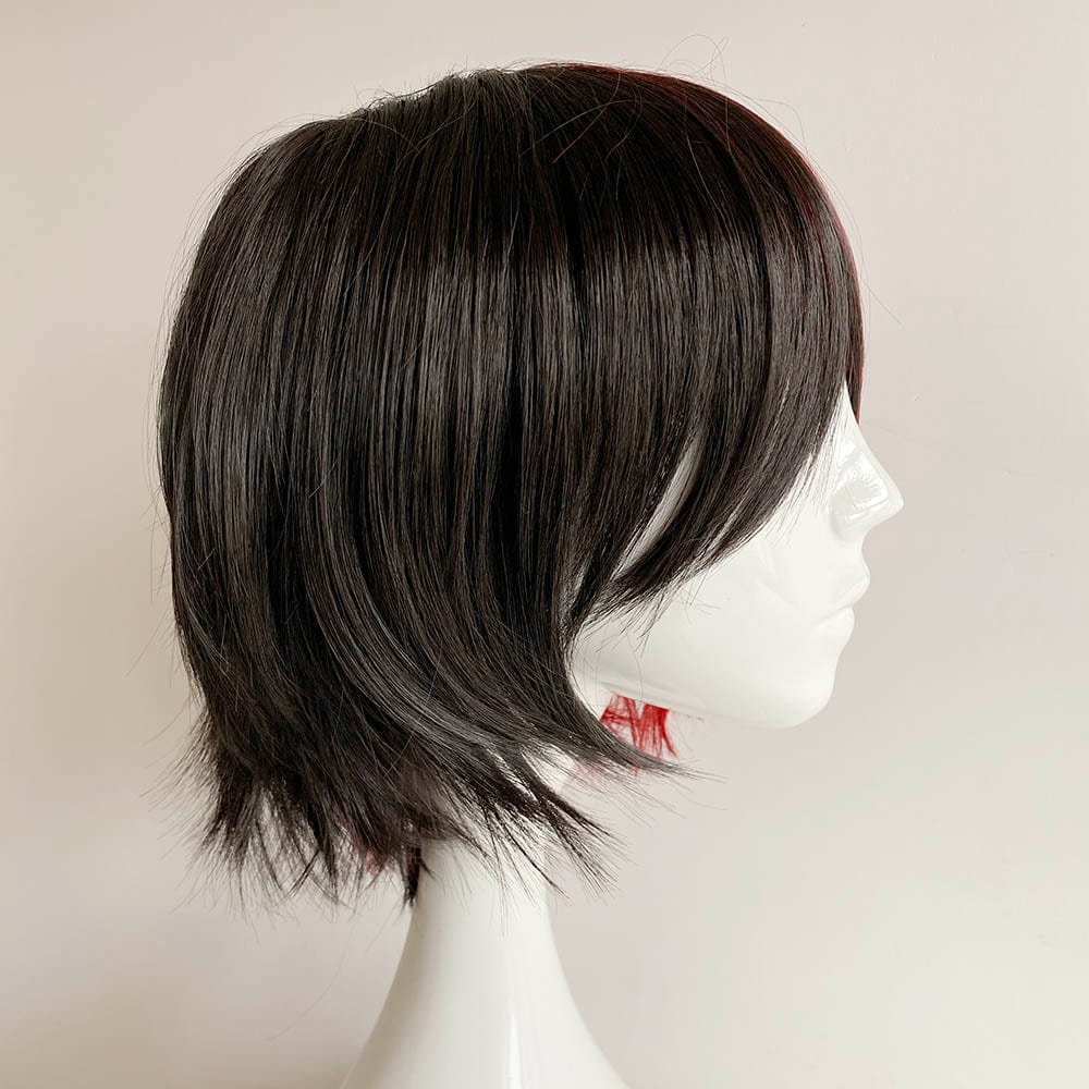nevermindyrhead Black Red Two Tone Cosplay Wig Unisex Split Color Long Bangs Short Straight Anime