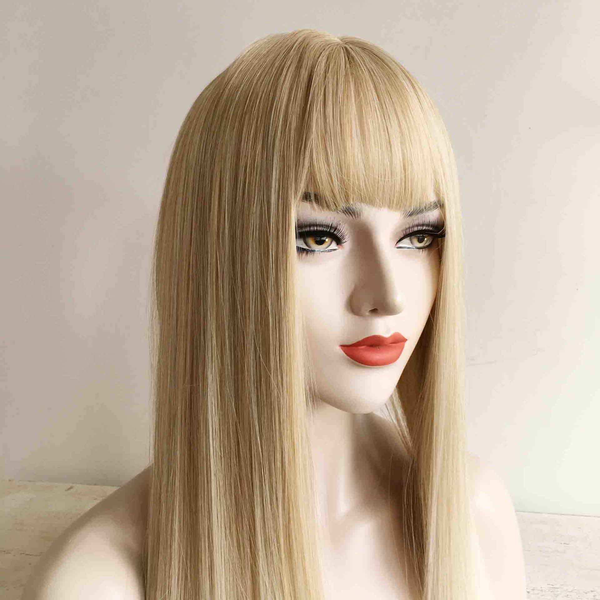 nevermindyrhead Blonde Ombre Long Straight Wig With Fringe Bangs Top Skin 4 Colours For Women 24 Inches