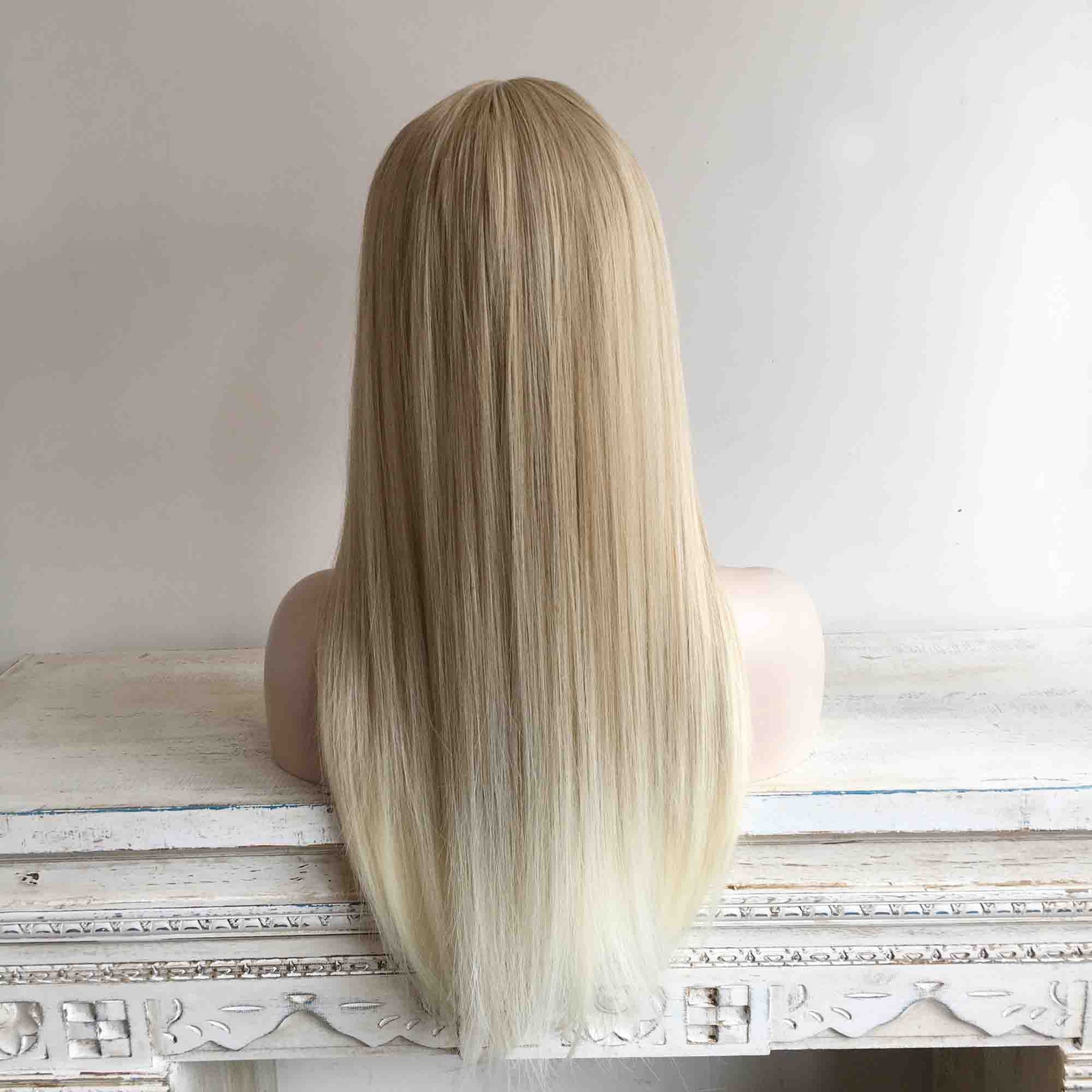 nevermindyrhead Blonde Ombre Long Straight Wig With Fringe Bangs Top Skin 4 Colours For Women 24 Inches