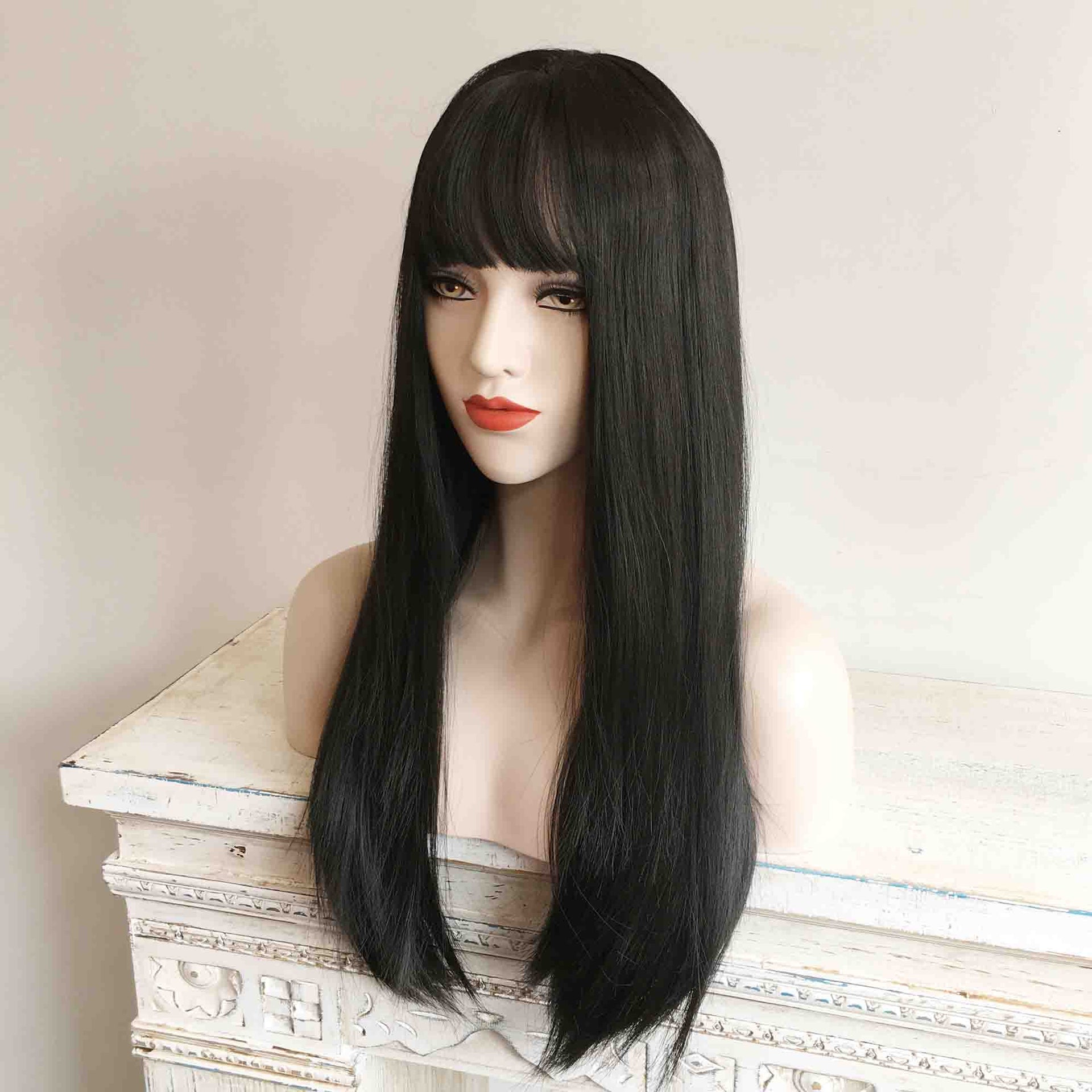 nevermindyrhead Blonde Ombre Long Straight Wig With Fringe Bangs Top Skin 4 Colours For Women 24 Inches