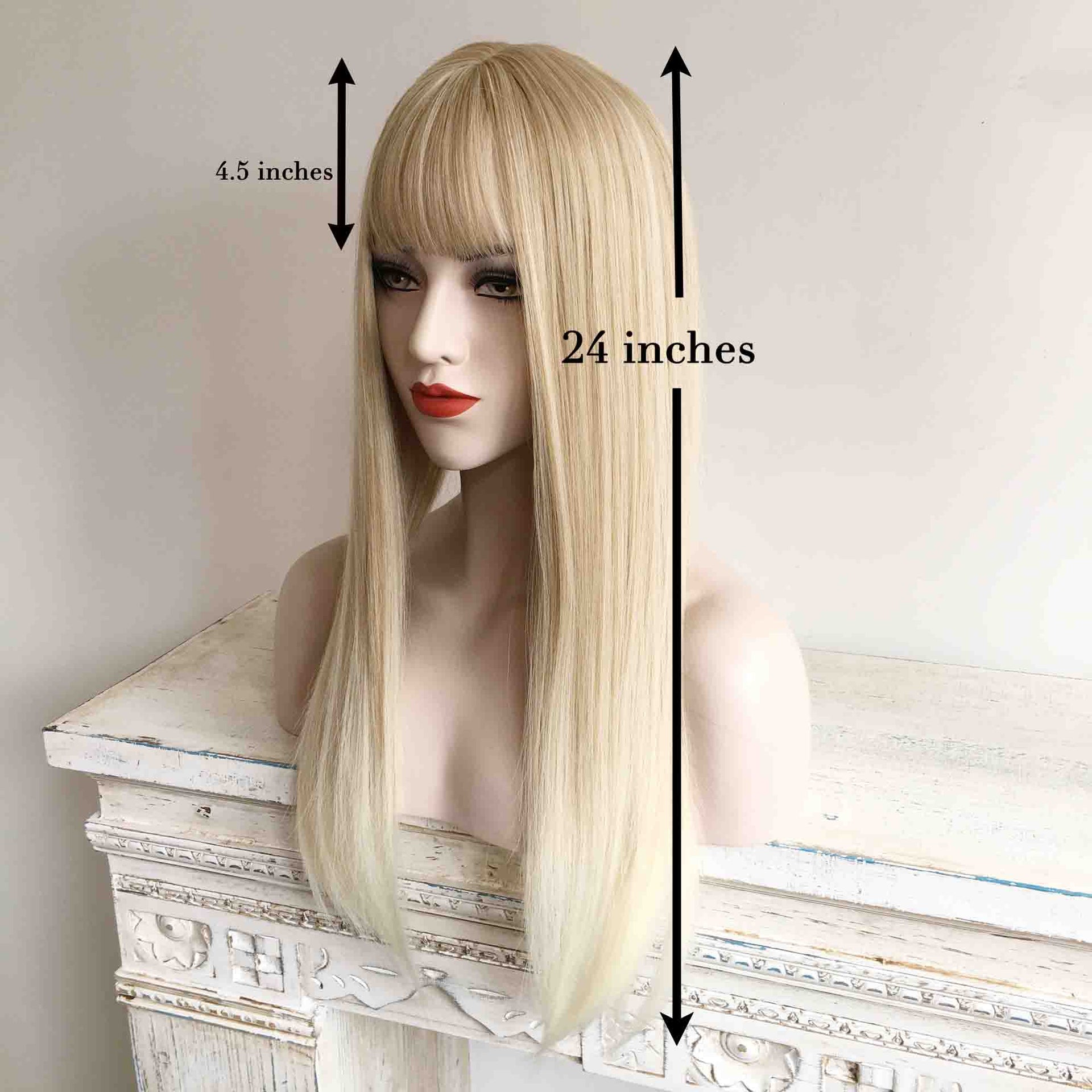 nevermindyrhead Blonde Ombre Long Straight Wig With Fringe Bangs Top Skin 4 Colours For Women 24 Inches