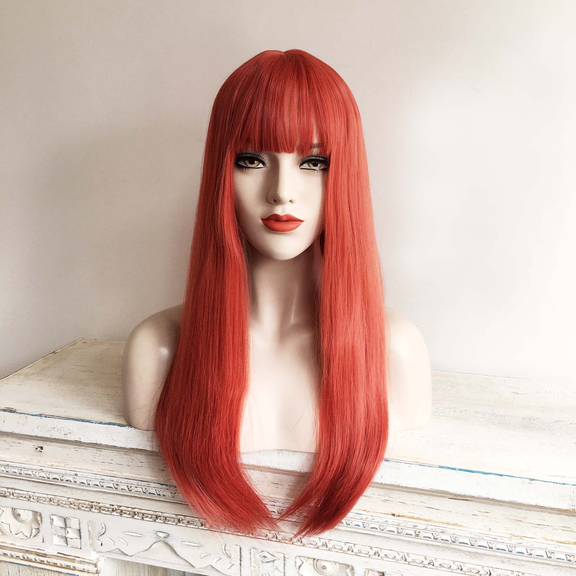 nevermindyrhead Blonde Ombre Long Straight Wig With Fringe Bangs Top Skin 4 Colours For Women 24 Inches Red
