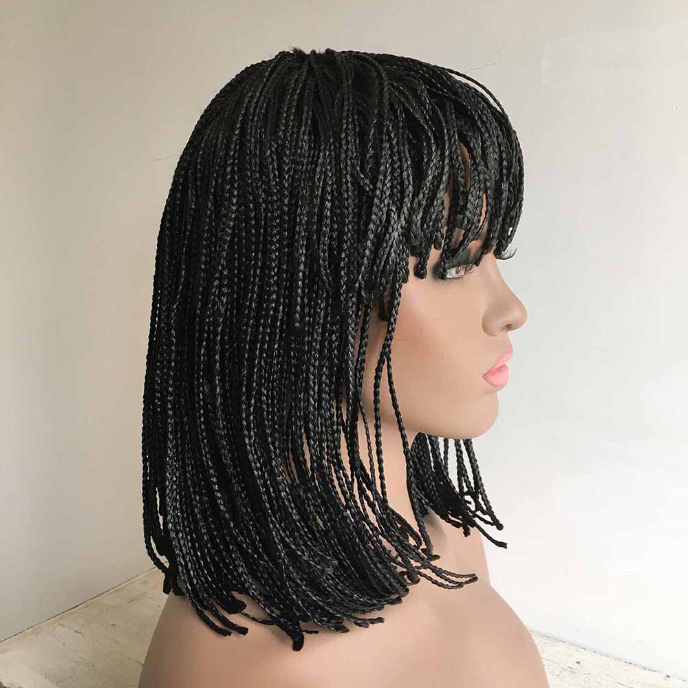 nevermindyrhead Braid Wig For Black Women African Bob Wig With Bangs Cleopatra Style Glueless