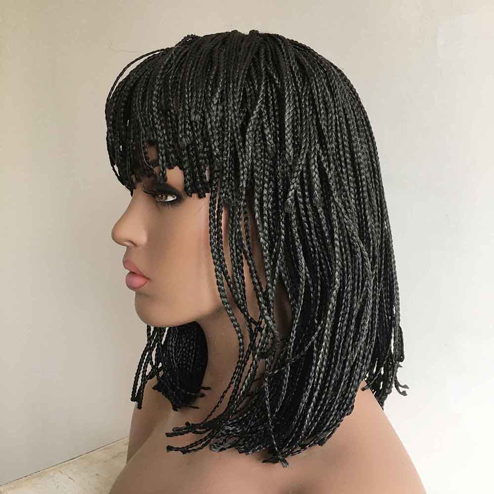 nevermindyrhead Braid Wig For Black Women African Bob Wig With Bangs Cleopatra Style Glueless