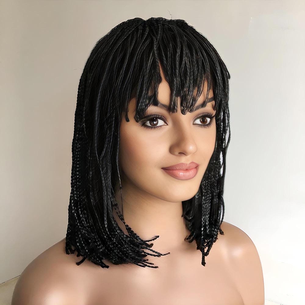 nevermindyrhead Braid Wig For Black Women African Bob Wig With Bangs Cleopatra Style Glueless