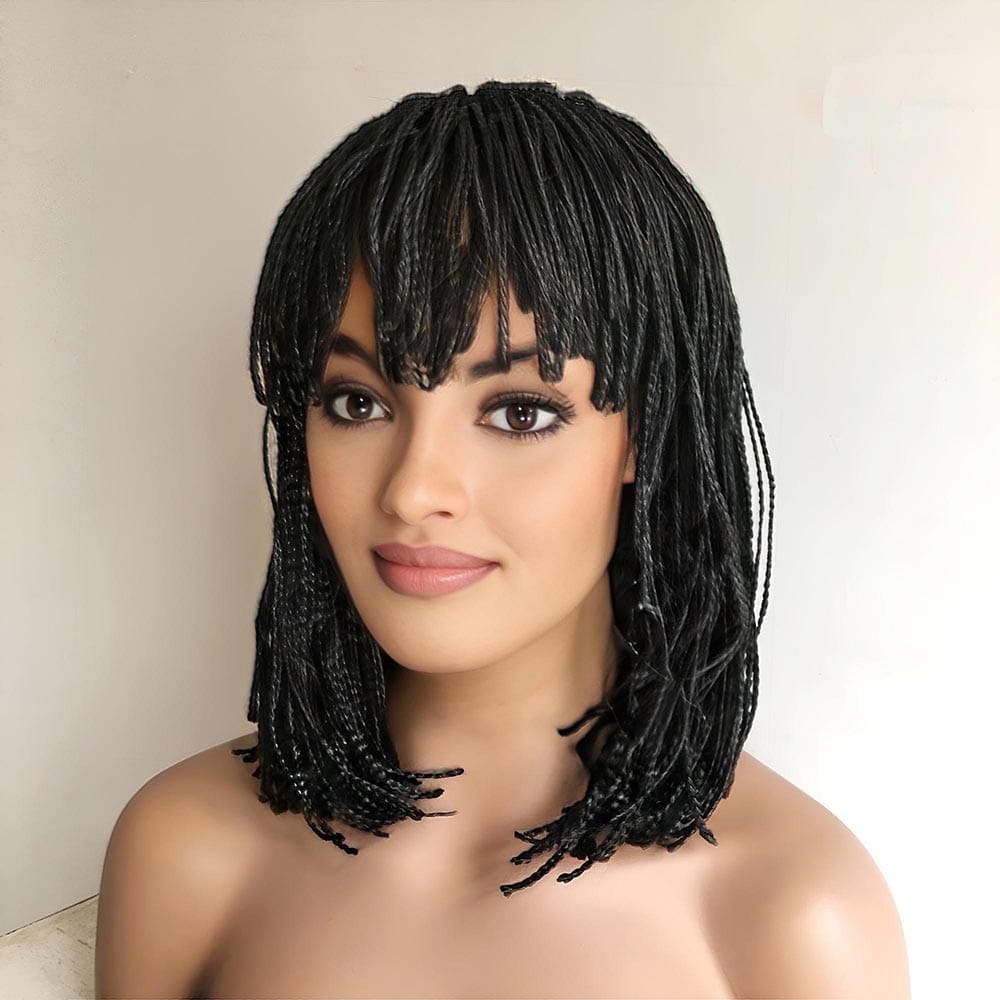 nevermindyrhead Braid Wig For Black Women African Bob Wig With Bangs Cleopatra Style Glueless
