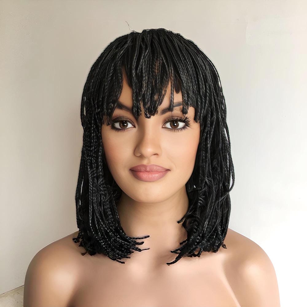 nevermindyrhead Braid Wig For Black Women African Bob Wig With Bangs Cleopatra Style Glueless