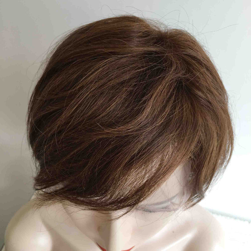 nevermindyrhead Brown Human Hair Wig For Women 13X6 Lace Front With Bangs Pixie Cut Short Straight Hair Side Part