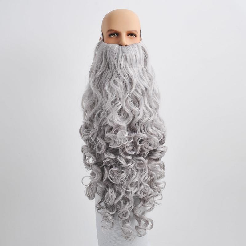 nevermindyrhead Christmas Santa Claus Gray Curly Hair Wig And Extra Long Beard Set For Party