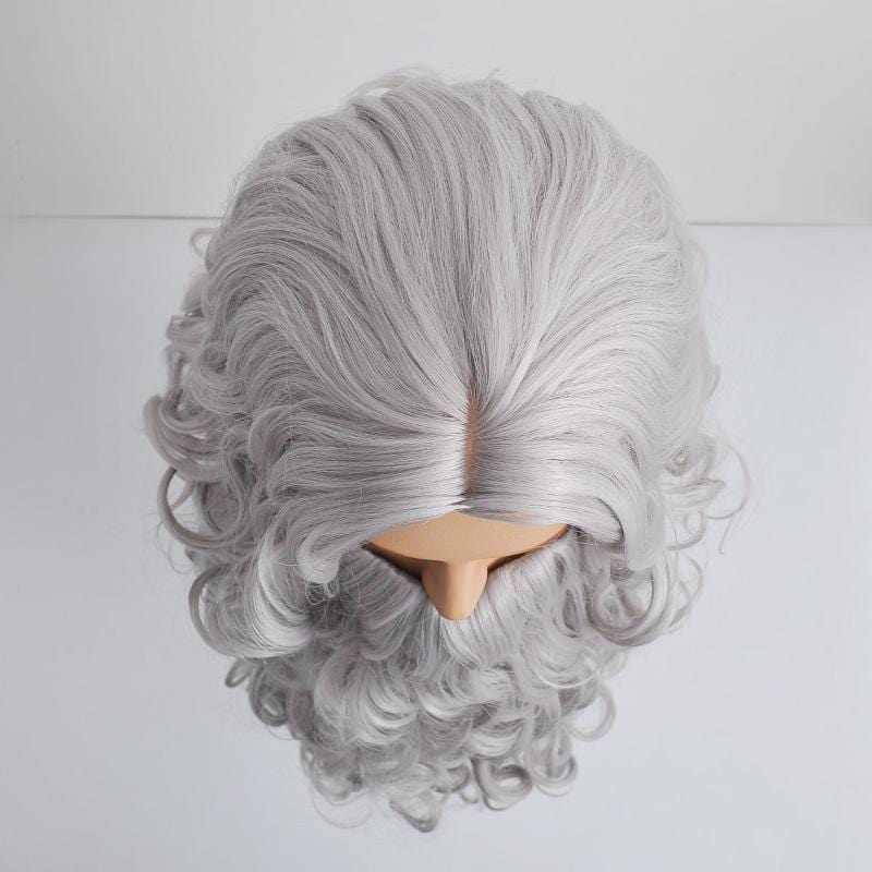nevermindyrhead Christmas Santa Claus Gray Curly Hair Wig And Extra Long Beard Set For Party