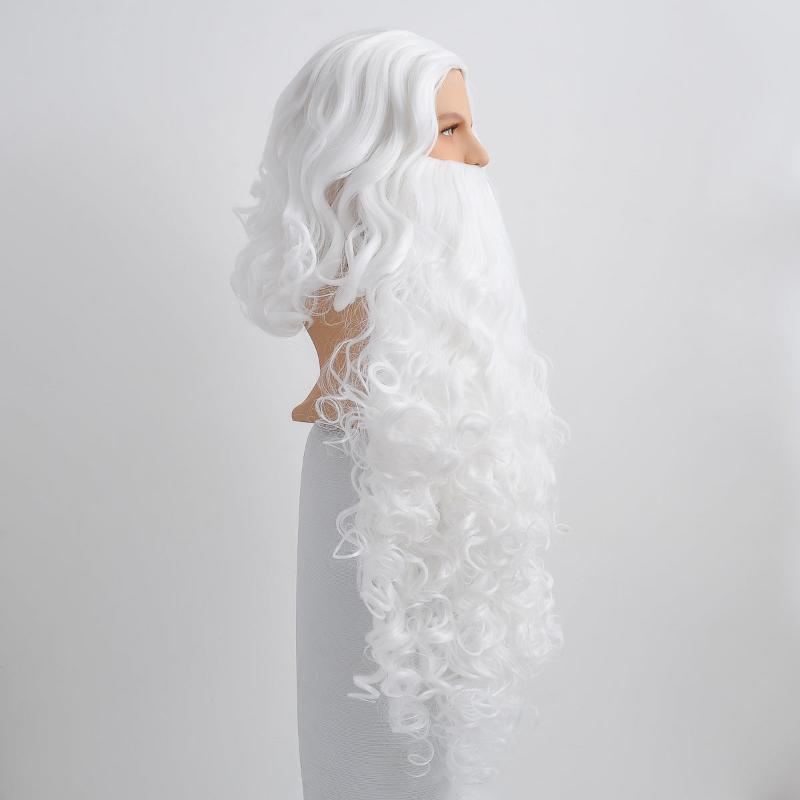 nevermindyrhead Christmas Santa Claus Snow White Hair Wig And Extra Long Beard Set For Party