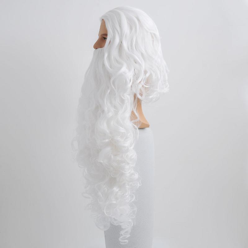 nevermindyrhead Christmas Santa Claus Snow White Hair Wig And Extra Long Beard Set For Party