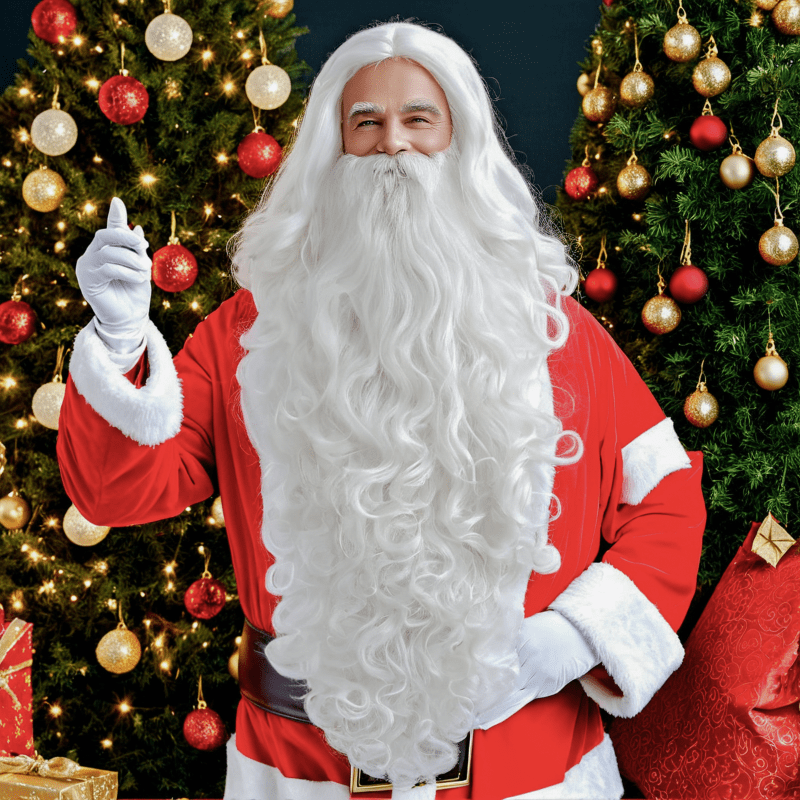 nevermindyrhead Christmas Santa Claus Snow White Hair Wig And Extra Long Beard Set For Party