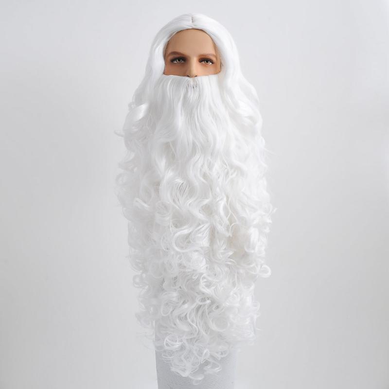 nevermindyrhead Christmas Santa Claus Snow White Hair Wig And Extra Long Beard Set For Party