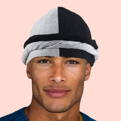 Color Block Turban for Men Twist Head Wraps Durag Satin Lined Unisex Scarf Tie Wave Cap