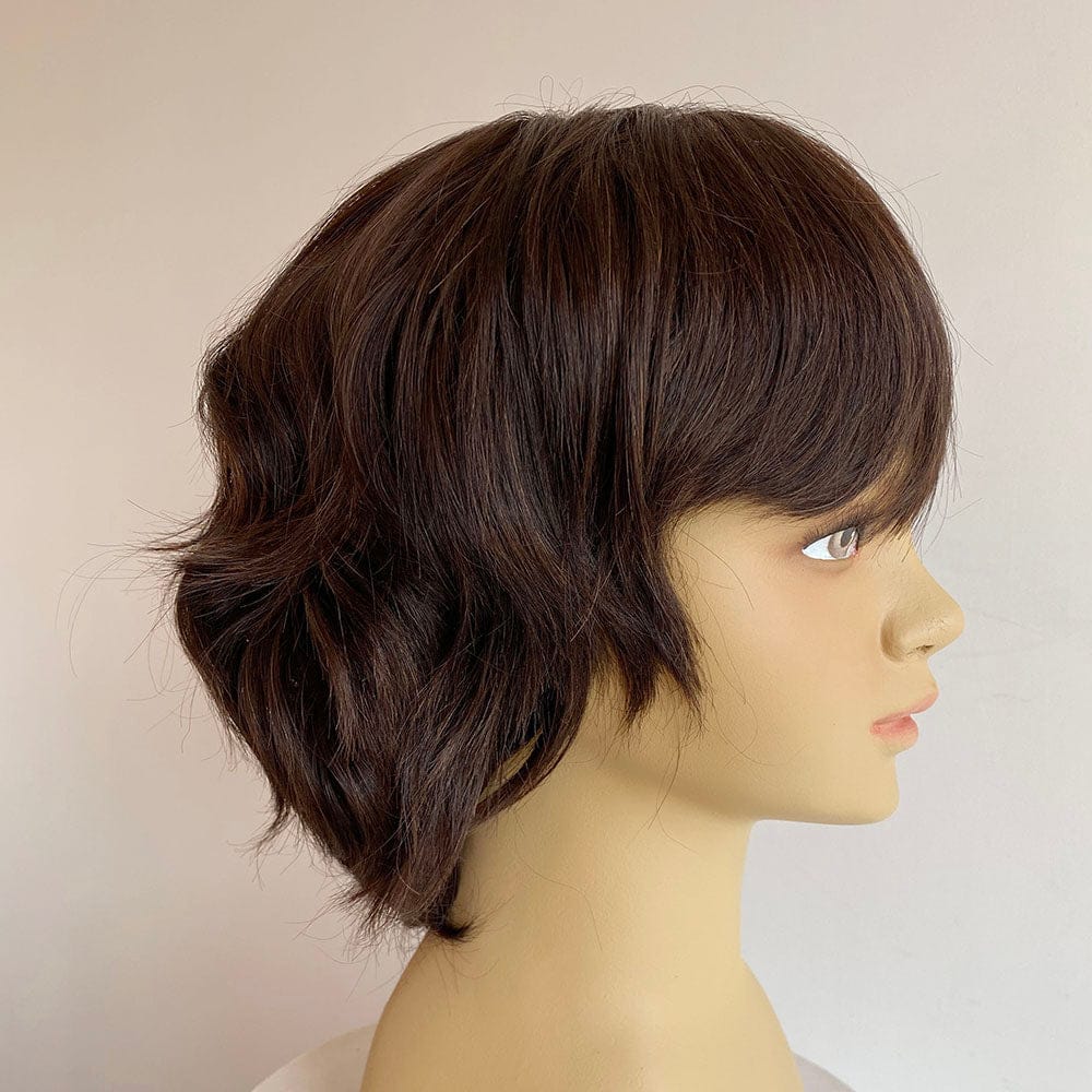 nevermindyrhead Dark Brown Human Hair Kids Wig Short Hair Bangs For Boy Children Chemo Cosplay