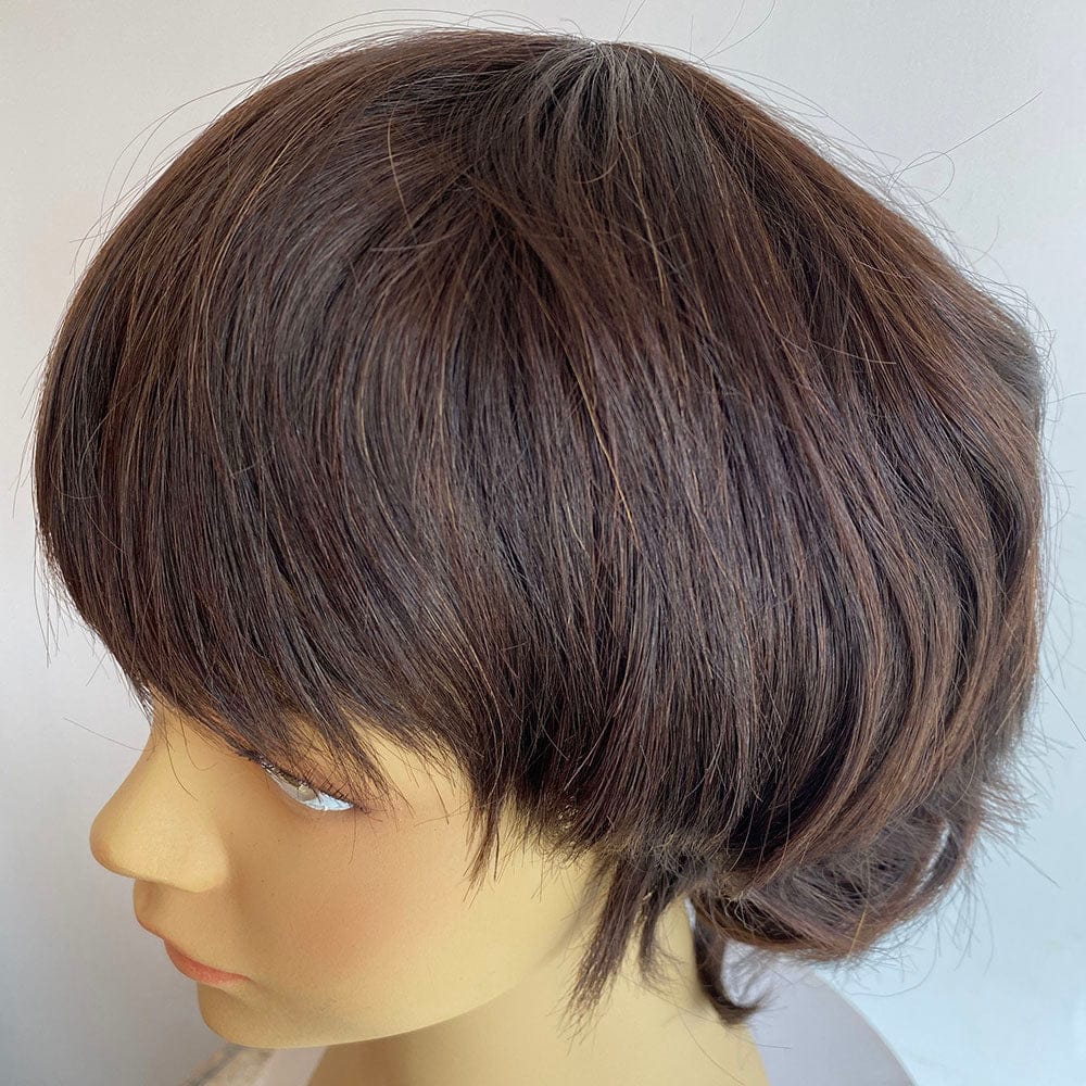 nevermindyrhead Dark Brown Human Hair Kids Wig Short Hair Bangs For Boy Children Chemo Cosplay