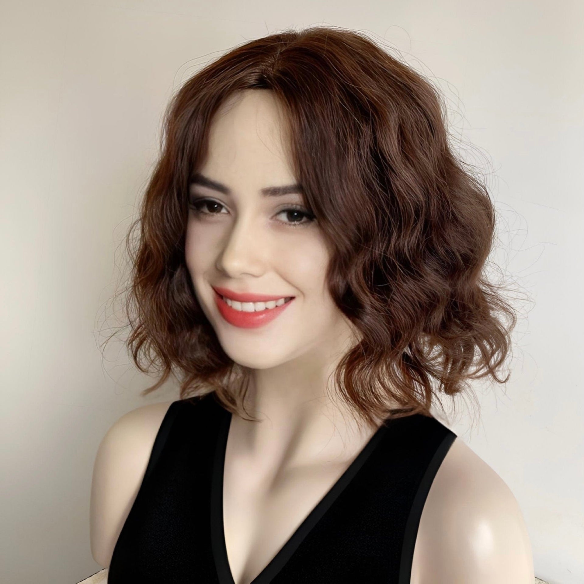 nevermindyrhead Dark Brown Human Hair Wig For Women Curly Short Bob Glueless Middle Part